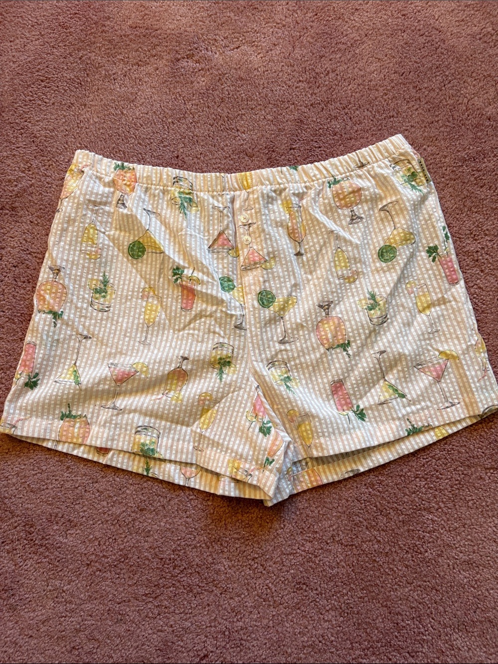 Cocktail Print Striped Seersucker Women’s Shorts - White and Pink